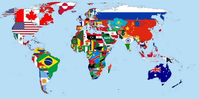 map of the world with flags and countries