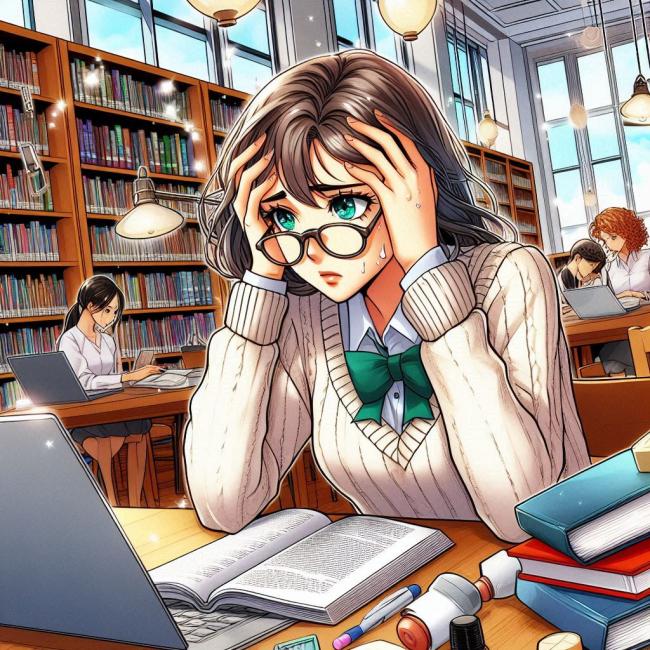 Student i biblioteket